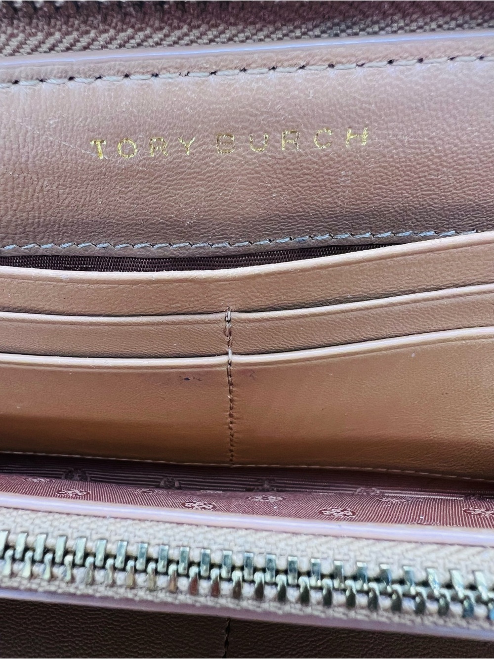 Tory Burch Caramel Tan Zip Around Wallet with Logo - Picture 6 of 14